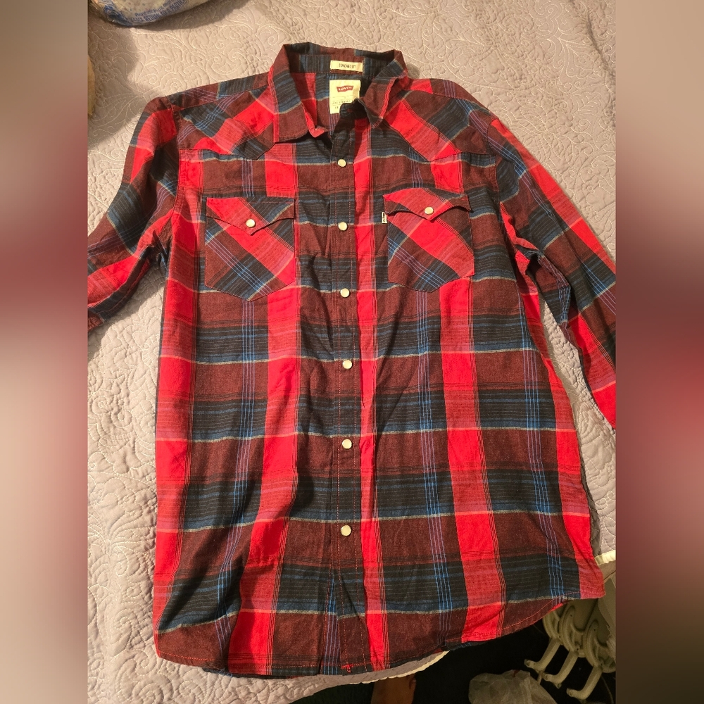 Levi's Red and Blue Casual Button Down Shirt